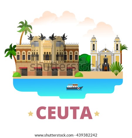 Ceuta country design template. Flat cartoon style historic sight showplace web site vector illustration. World vacation travel sightseeing Africa African collection. House of the Dragons Cathedral.