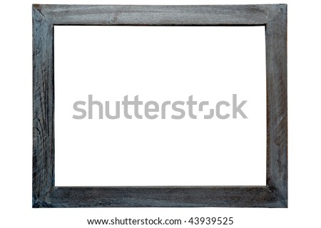 Old distressed antique grunge grey wood picture frame isolated on white