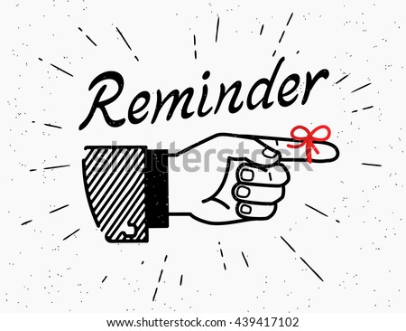 Human vintage hand drawing with pointing finger in retro style with lettering reminder and red tape on the finger isolated on white background Royalty-Free Stock Photo #439417102