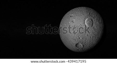 Tethys or Saturn III, mid-sized moon of Saturn on space bacground mid-sized moon of Saturn.3d rendering. Elements of this image furnished by NASA Royalty-Free Stock Photo #439417195