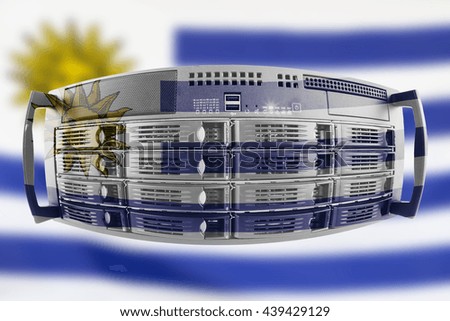 Concept Server with the Flag of Uruguay for use as local or country internet and hardware security image idea
