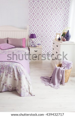 modern bedroom interior and purple decor