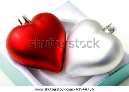 Pair of decoration hearts in a gift box emotional love symbol for Valentine's Day present
