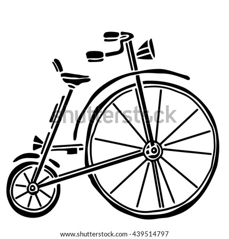 Vintage bicycle icon, hand drawn black silhouette isolated on white background