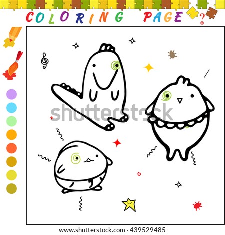 Coloring book with cartoon alligator and chicken