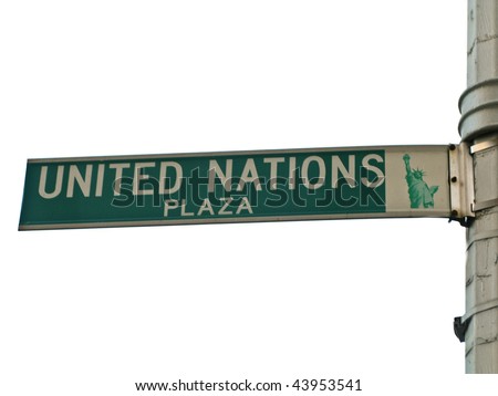 United Nations road sign in New York isolated on white