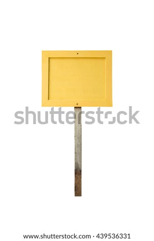 Blank Yellow Wood sign label isolated on white background.