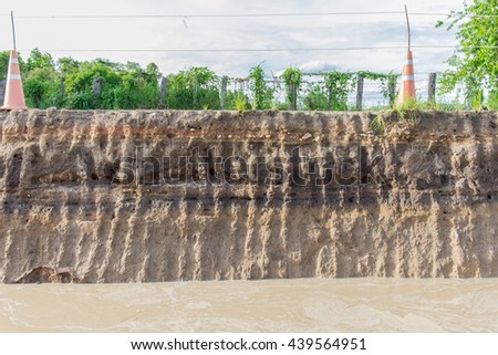 The curb erosion from storms. To indicate the layers of soil and rock.

