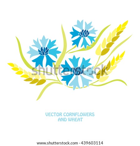 Elegant hand drawn cornflowers and wheat, design elements. Can be used for wedding, baby shower, mothers day, valentines day cards, invitations, banners, posters, scrapbooking, gift paper ornament
