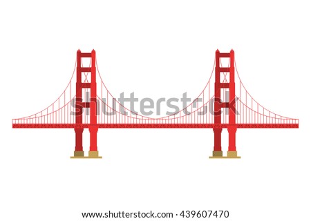 US symbol - Golden Gate Bridge. Vector landmark isolated over the white background. San Francisco, United States of America. Side view. Flat style illustration Royalty-Free Stock Photo #439607470