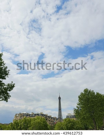 Eiffel tower with blue sky on the background