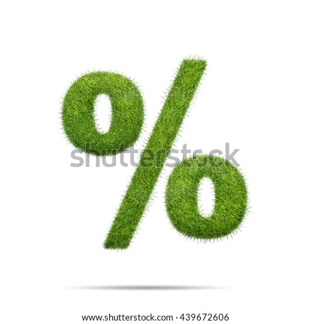 Percent sign shape of green grass isolated on white background