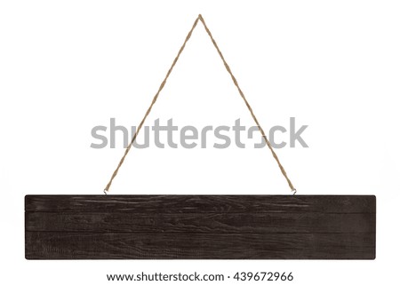 Studio shot of a wooden plank sign isolated on white background. Lots of copy space for text.