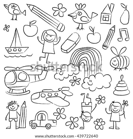 Kindergarten doodle pictures White background