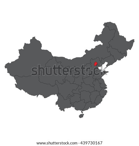 Beijing red map on gray China map vector