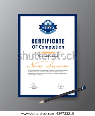 Vector template for certificate of football training academy