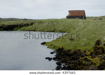 Picture of old fisherman house in Iceland nature.