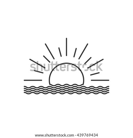 Vector outline sunset or sunrise icon. Isolated on white. Royalty-Free Stock Photo #439769434