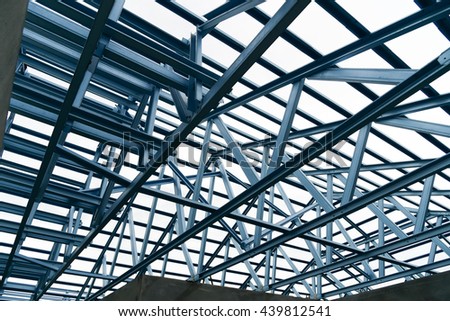 Structure of steel roof frame for construction.