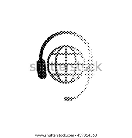 Headphone for support or service - black vector icon;  halftone illustration