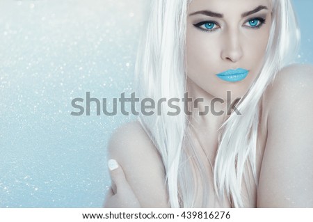 beautiful ice queen with blue eyes and platinum hair