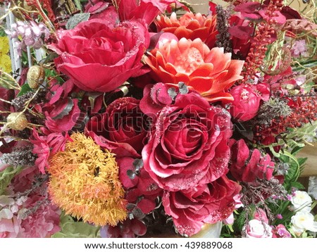 Closeup of colorful roses artificial flower