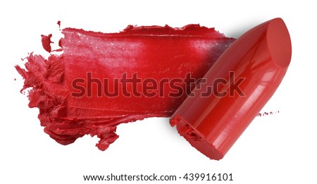 Red lipstick bullet smudged isolated on white
