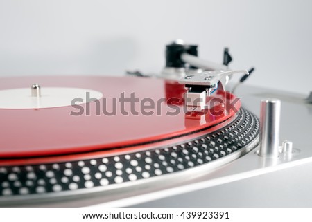 Analog Stereo Turntable Red Vinyl Record Player white Head shell Cartridge Royalty-Free Stock Photo #439923391