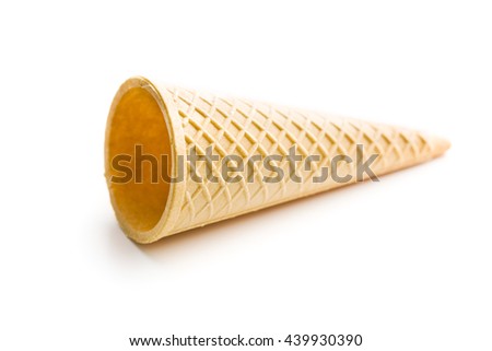 Sweet wafer cone isolated on white background.