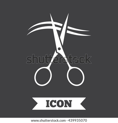 Scissors cut hair sign icon. Hairdresser or barbershop symbol. Graphic design element. Flat hairdresser scissors symbol on dark background. Vector