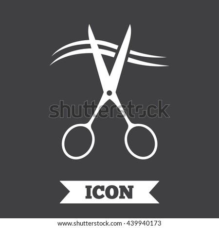 Scissors cut hair sign icon. Hairdresser or barbershop symbol. Graphic design element. Flat scissors symbol on dark background. Vector