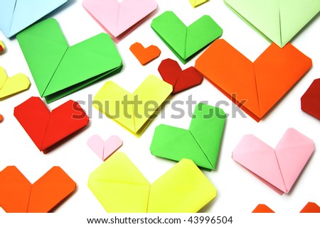 a colored hearts on a white background