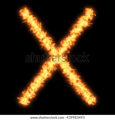 Capital letter X with fire on black background- Helvetica font based
