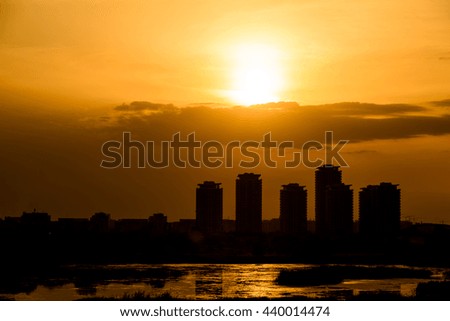 Summer Sunset Over Bucharest City Skyline In Romania