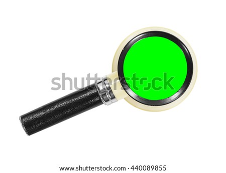 Vintage magnifying glass isolated with chroma green insert.