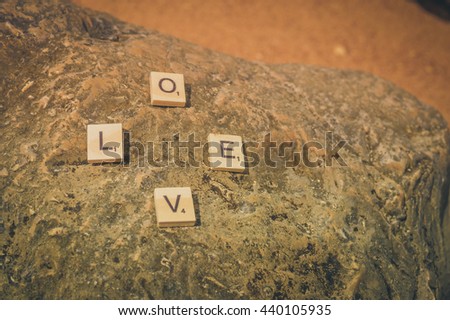 Love wooden puzzle word on the nature texture background