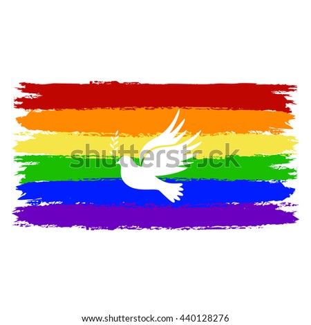 Gay vector flag or LGBT. Dove of peace.