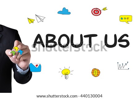 ABOUT US and Businessman drawing Landing Page on white background
