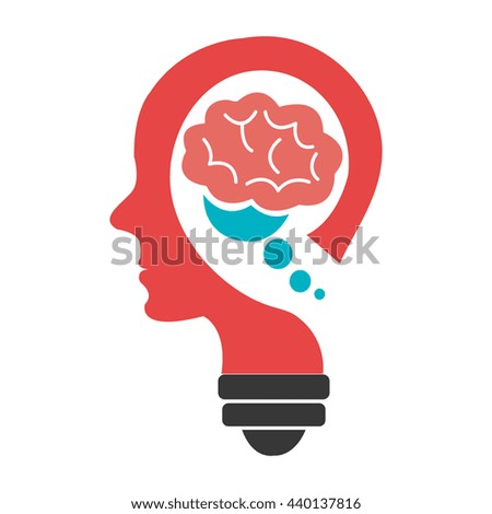 red human head  with red brain icon on side view over isolated background,vector illustration