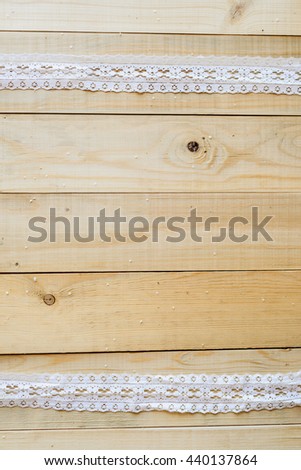 lace ribbon on wooden background, crafts concept