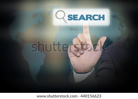Hand pressing search on virtual screen. business concept.
