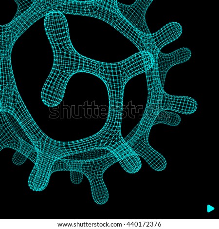 3D Connection Structure. Futuristic Technology Style. Abstract Design. Lattice Geometric Element. Vector Illustration.