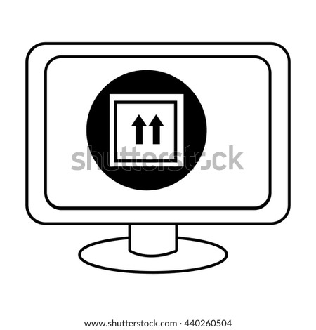electronic device screen with black circle and box and arrows icon over isolated background,vector illustration
