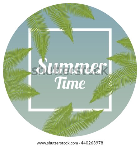 Vector an illustration with the image of palm trees in a circle with blue and turquoise color.Tropical Sea Landscape.Summer relaxation poster and flyer