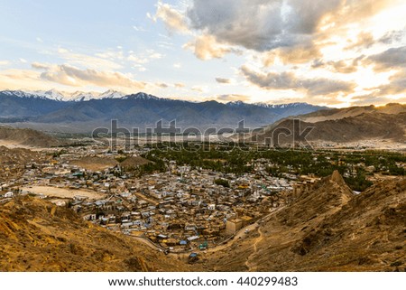 Leh city. This photo was shot from Tsemo castle during sunset in Leh, India