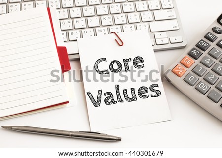 Word text Core values on white paper card on office table / business concept