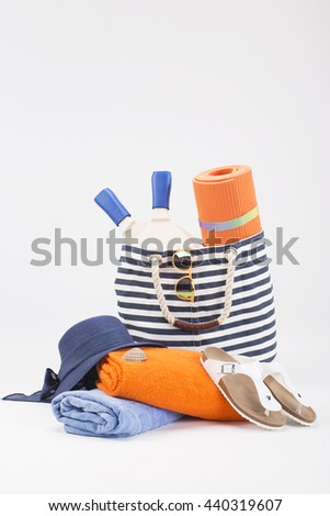 Bright beach summer accessories isolated on white background