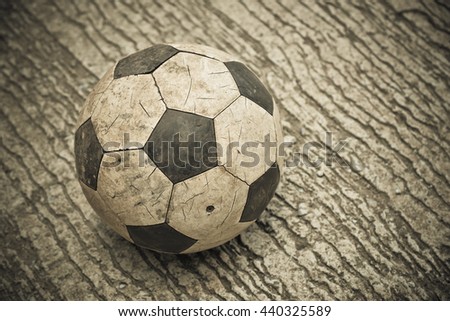 Old classic soccer ball in dramatic tone.