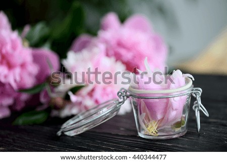 pink peony on wooden background