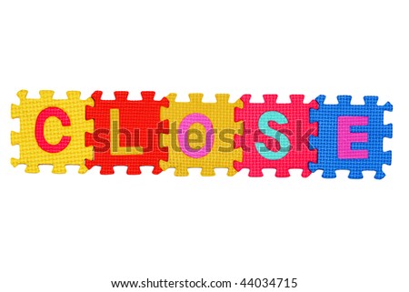 letters-puzzle, word CLOSE, isolated on white background.